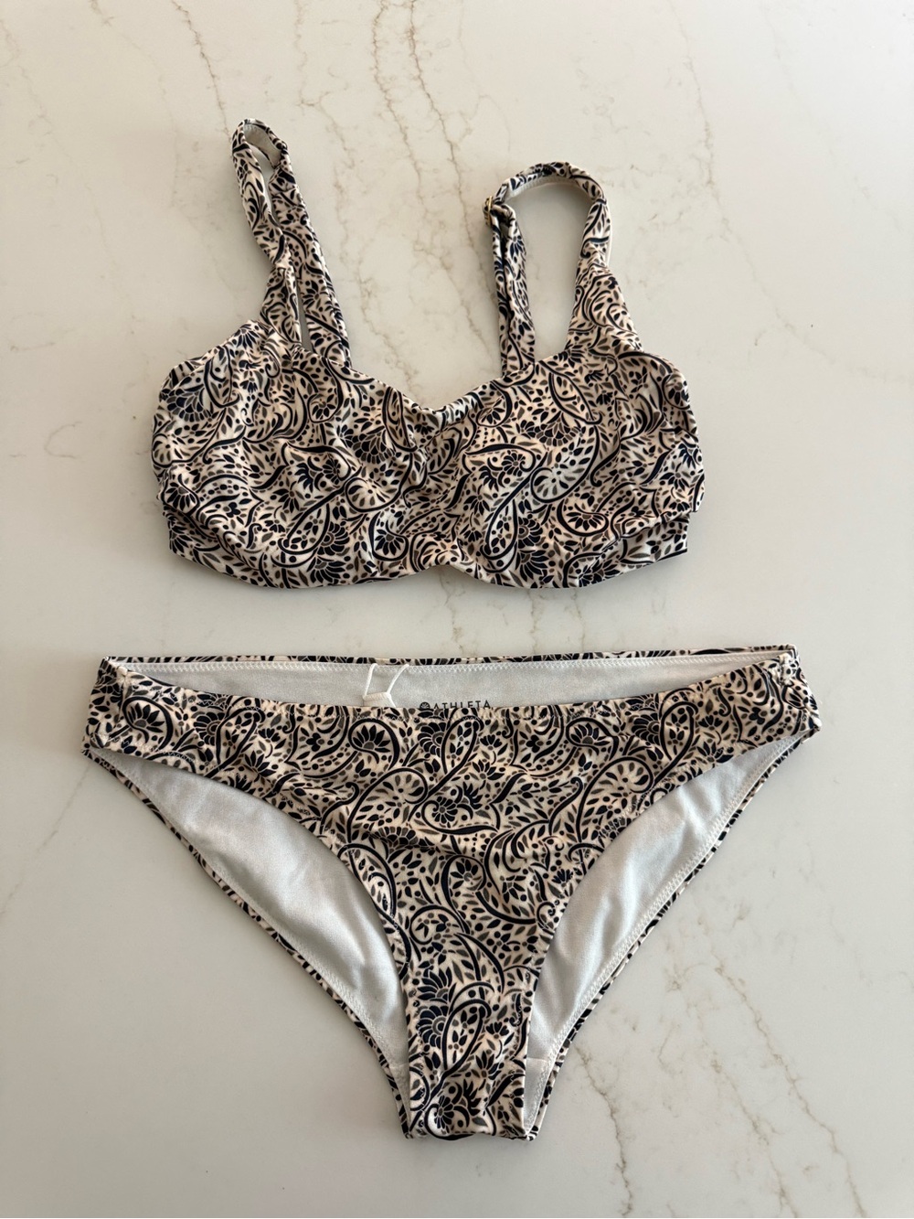 Athleta Beige and Black Paisley Bikini Set